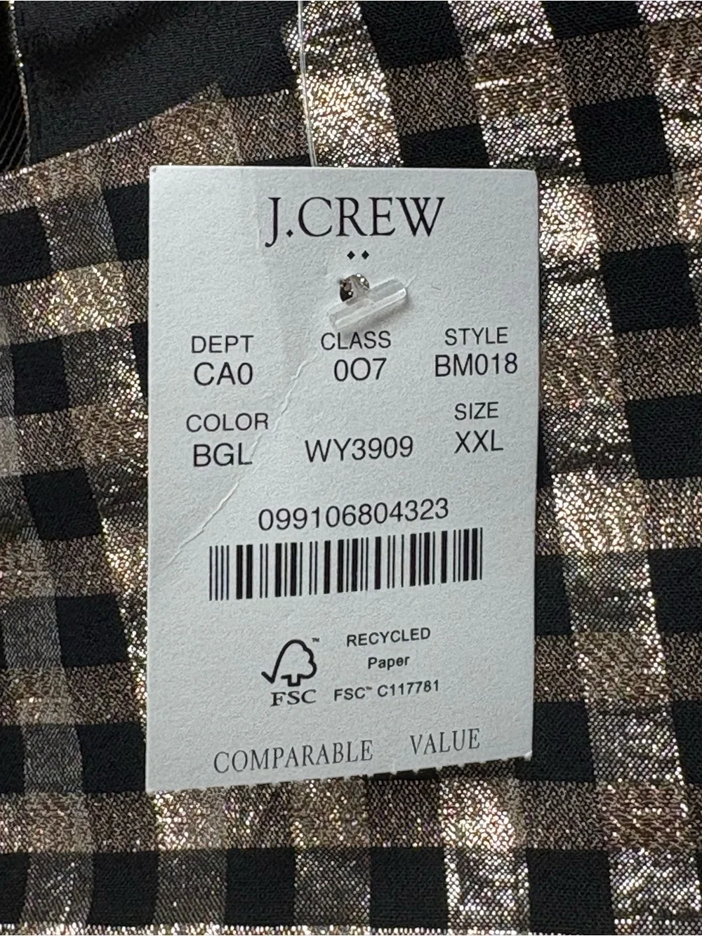 NWT J.Crew Factory Lurex Metallic Threads Puff-Sleeve Top Black Gold XXL